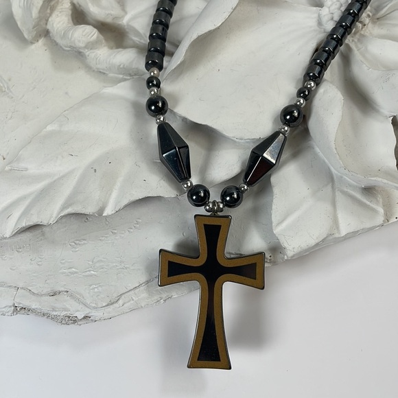 Hematite Cross Necklace Vintage - Picture 6 of 12